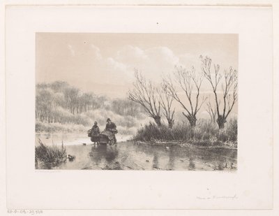 Winter Landscape with Two Figures on the Ice by Andreas Schelfhout