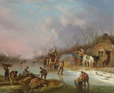 Dutch Peasants on a Frozen River by Andries Vermeulen