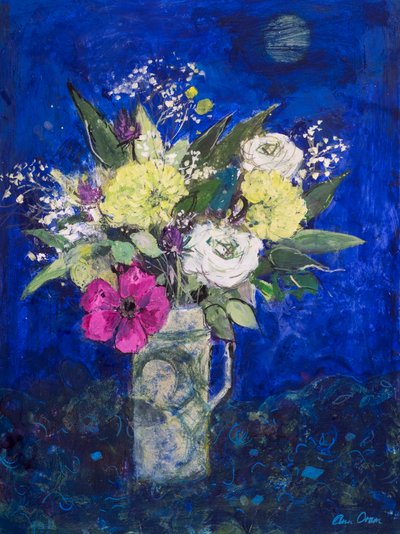 Midnight Flowers, Deep Blue Ground by Ann Oram