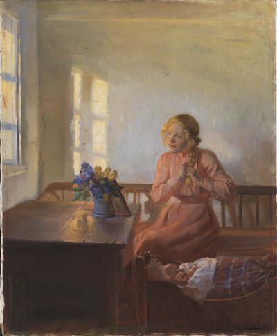 A Young Girl Plaiting her Hair by Anna Ancher