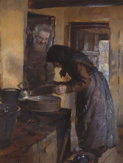 In the kitchen by Anna Ancher