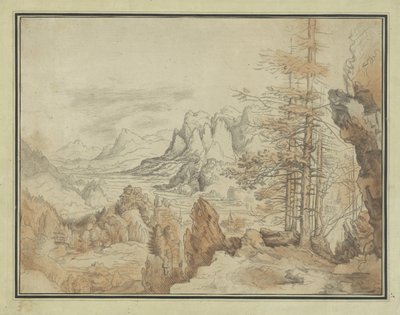 Mountain Landscape with Trees and View into a Valley by Anonymous