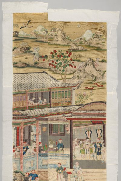 Fragment of a Wall Covering with Painted Chinese Genre Scenes by Anonymous
