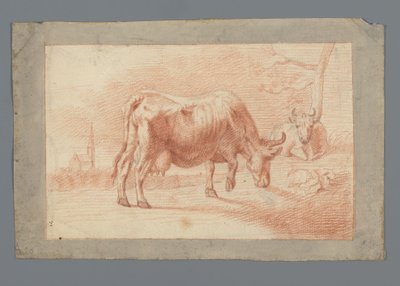 Grazing and Lying Cow by Anonymous