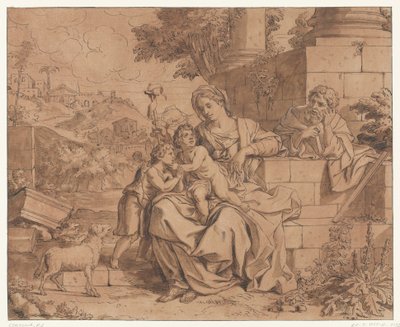 Holy Family at a Ruin by Anonymous