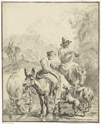 Shepherdess on a Donkey by Anonymous