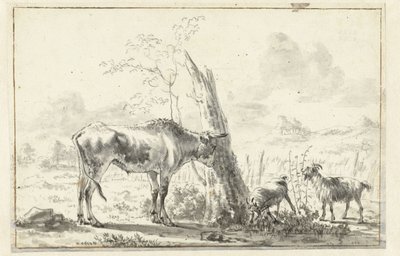 Cow and Two Goats by a Broken Tree by Anonymous