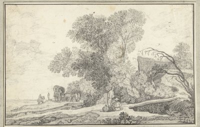 Landscape with Group of Trees and Covered Wagon by Anonymous