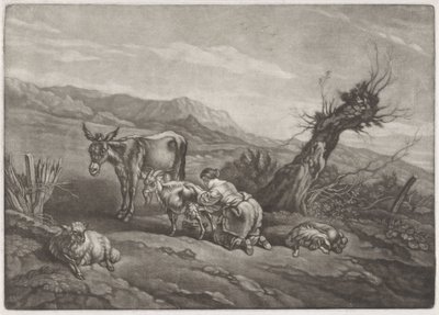 Landscape with a Shepherdess Milking a Goat by Anonymous