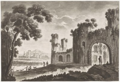 Landscape with Ruins, Shepherds, and Walkers by Anonymous