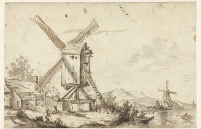 Landscape with Two Windmills by Anonymous
