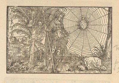 Minerva as Warrior by a Spider Web with Spider by Anonymous