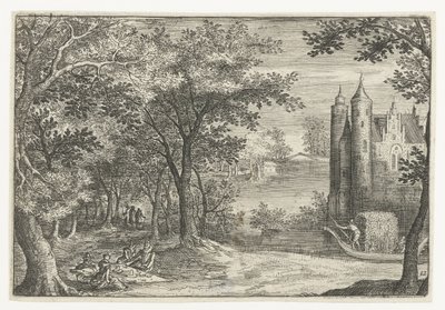 Picnic at the Edge of the Forest near a Castle by Anonymous