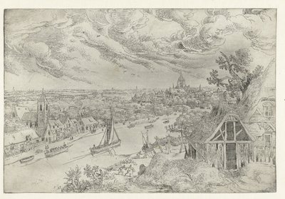 River Landscape with Towboat and Net Fishermen (Seven Landscapes series) by Anonymous