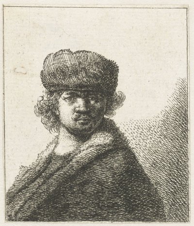 Self-portrait in a heavy fur cap: bust by Anonymous