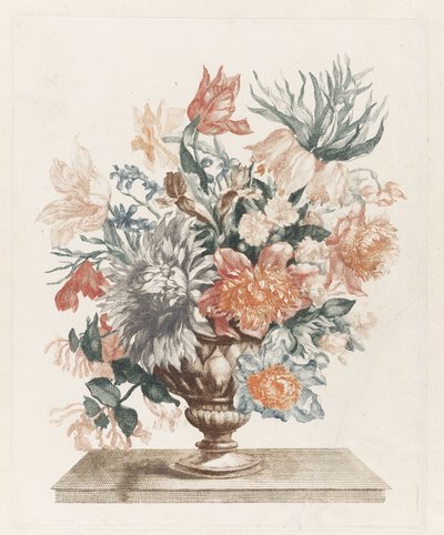 Stone Vase with Flowers on a Plateau by Anonymous