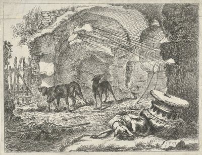 Four Dogs by a Ruin Dogs (series title) by Anonymous