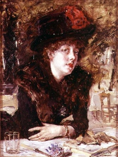 Young Woman in a Restaurant by Anonymous