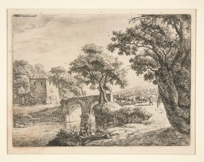 Herd Near a Stone Bridge by Anthonie Waterloo