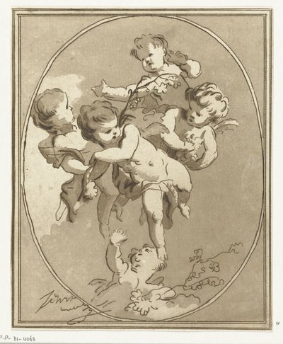 Five Putti with Flower Branches by Anthonie van den Bos