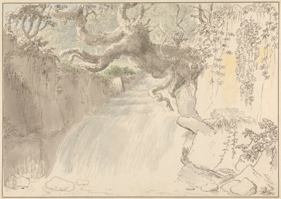 Waterfall and Tree Trunk by Anthony Devis