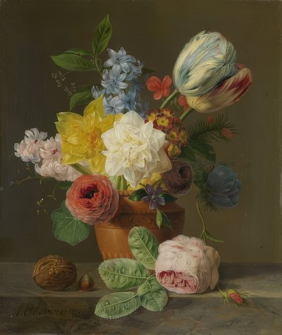 Still Life with Flowers and Nuts. Around 1830 by Anthony Oberman