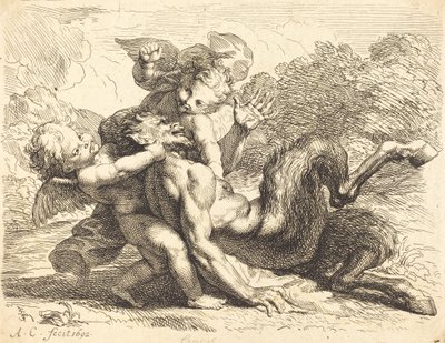 Pan Overcome by Putti by Antoine Coypel