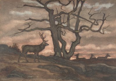 Deer and Tree Against Sunset, 1810-1875 by Antoine Louis Barye