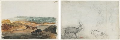 Landscape (recto); Studies of Animals (verso) by Antoine Louis Barye
