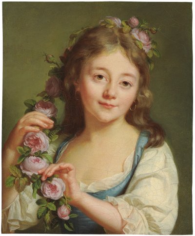 Young girl with a garland of roses by Antoine Vestier