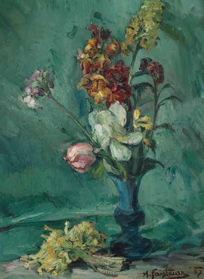 Flowers in Blue Vase and Primrose Bouquet by Anton Faistauer