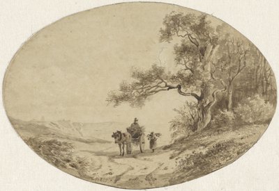 Wood gatherer by horse and cart on the road by Anton Mauve
