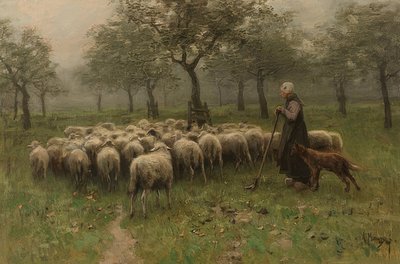 Shepherdess with a Flock of Sheep by Anton Mauve