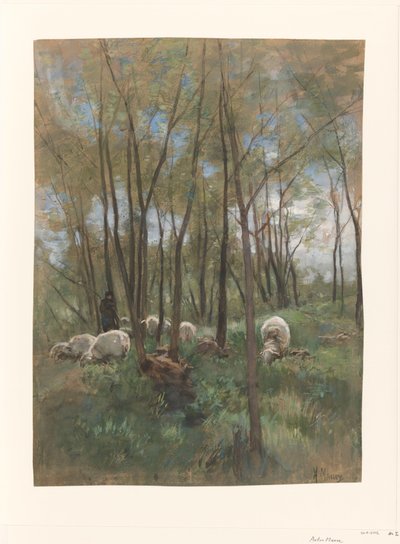 Flock of Sheep in a Forest by Anton Mauve