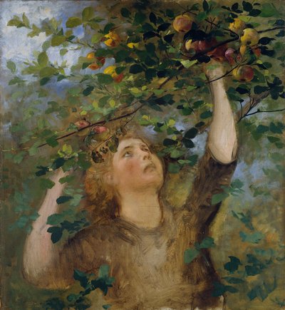Girl Picking Apples by Anton Romako