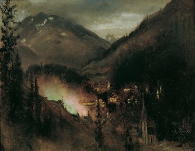 Wildbad Gastein in the Evening (with Bengal Lighting) by Anton Romako