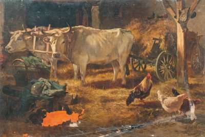 Oxen in the Stable by Anton Schrodl