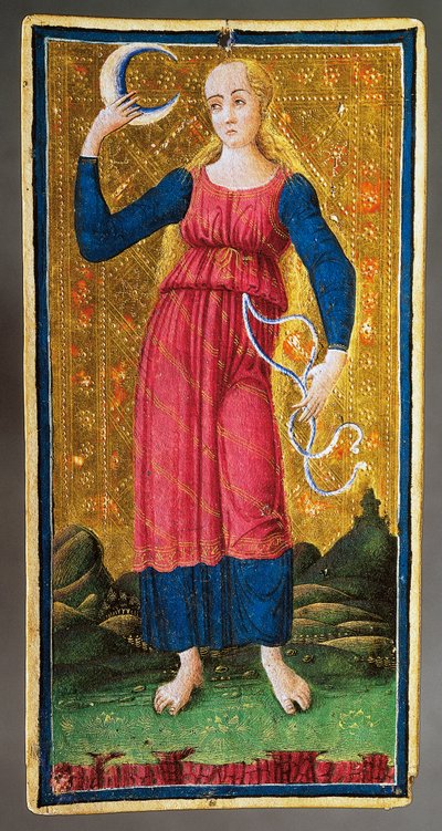 Tarot card depicting Moon by Antonio Cicognara
