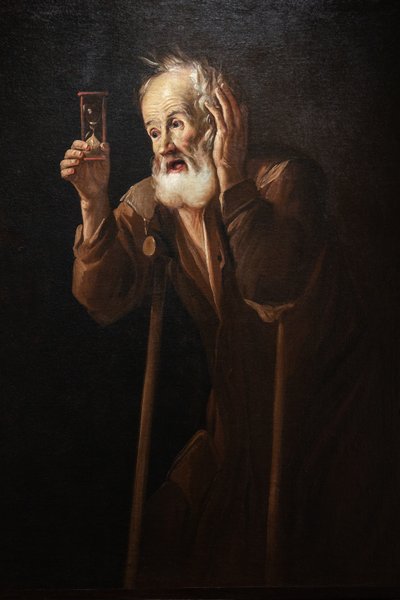 Old Man holding an hourglass by Antonio Cifrondi