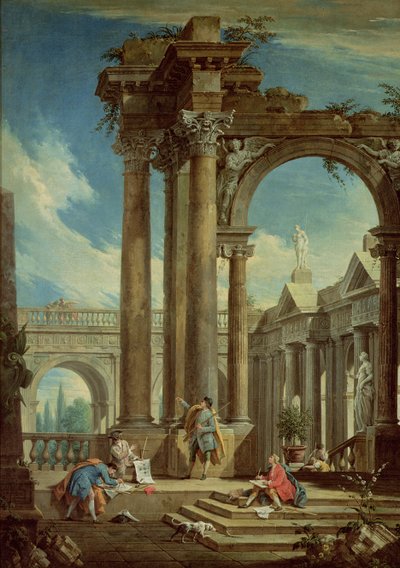Studying Perspective among Roman Ruins by Antonio Visentini