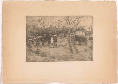 Meadow with trees and cows by Arnold Koning