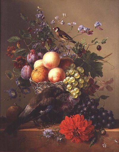 Still life with fruit and flowers by Arnoldus Bloemers