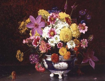 Still Life with Lilacs and Chrysanthemums by Arthur Herbert Buckland