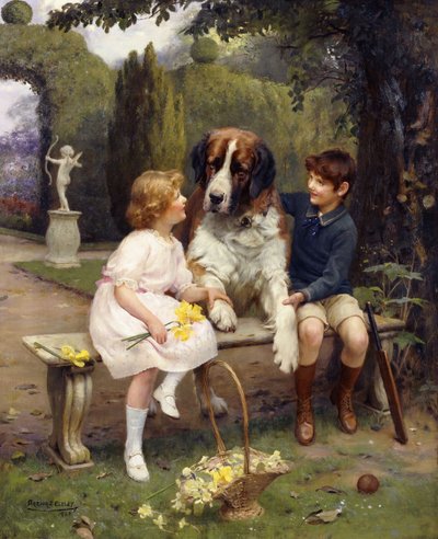 Children with a St. Bernard by Arthur John Elsley
