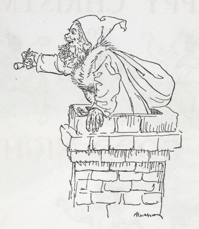 Father Christmas climbing down a chimney by Arthur Rackham