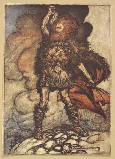 Thor Raises His Hammer by Arthur Rackham