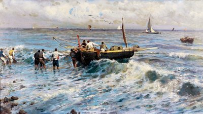 Seascape with Fishermen by Attillo Pratella