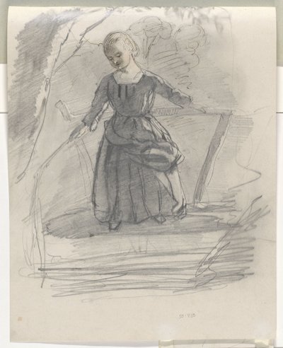 Girl Fishing on a Bridge by August Allebe