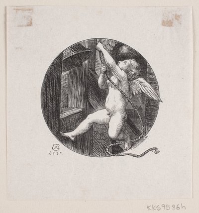 Circular Vignette with Flying Angel by August Jerndorff