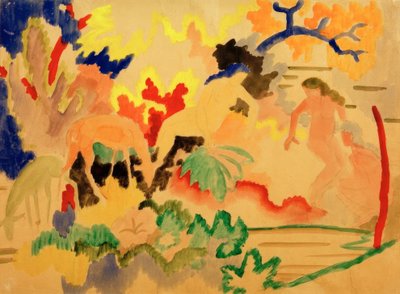 Three Nudes with Deer by the Water by August Macke